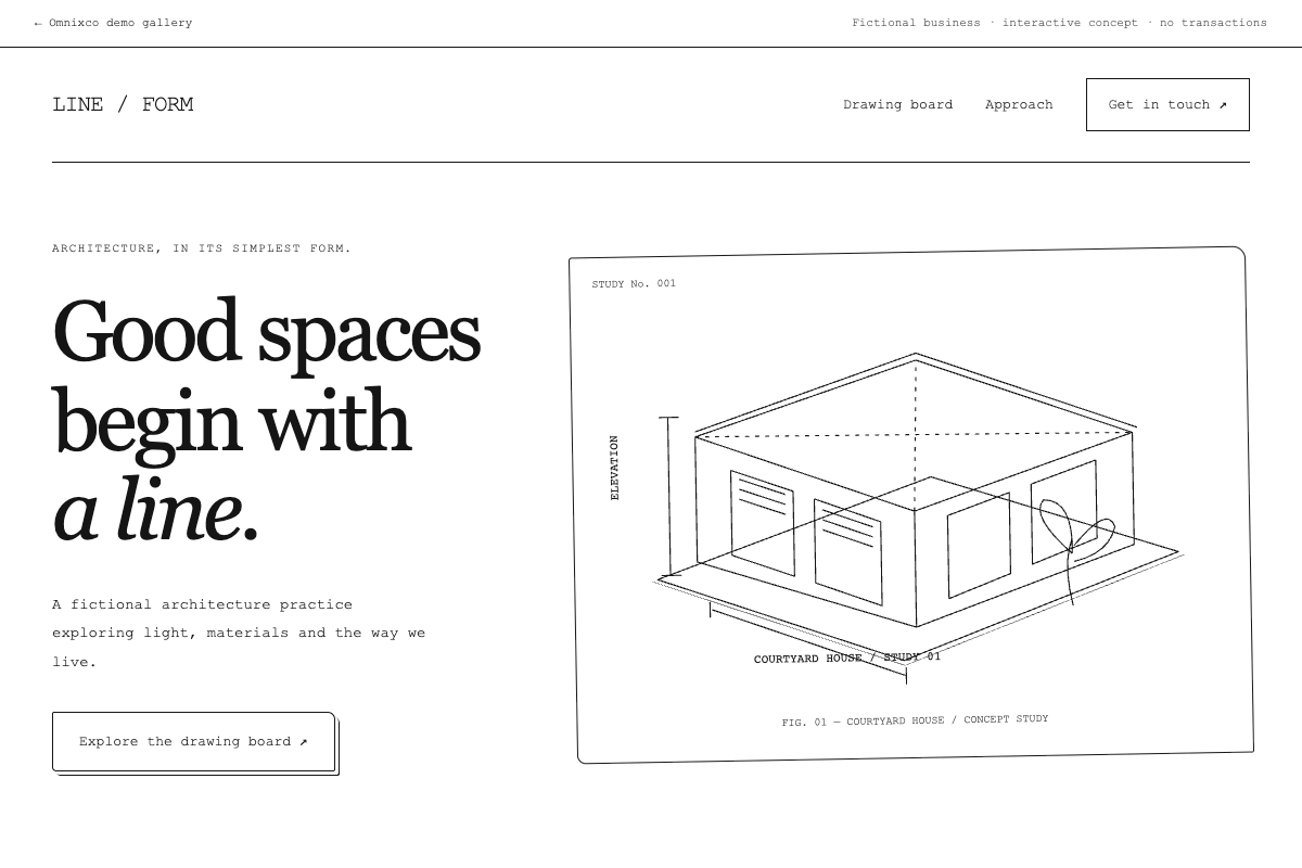 Preview of LINE / FORM, a fictional architecture website