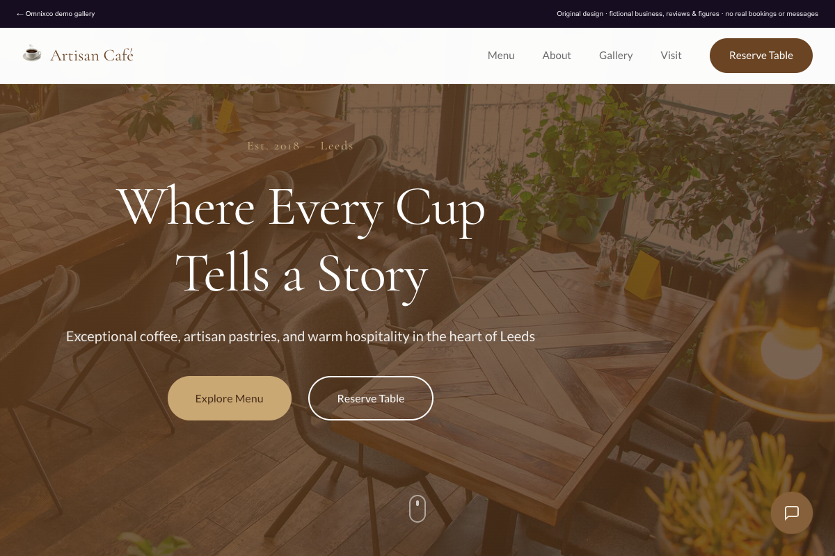 Preview of Artisan Café, a fictional café & hospitality website