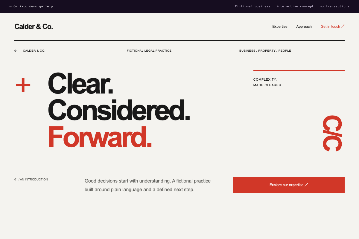Preview of Calder & Co., a fictional legal services website
