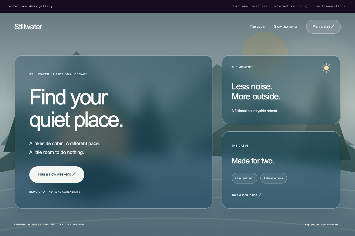 Preview of Stillwater, a fictional travel & accommodation website