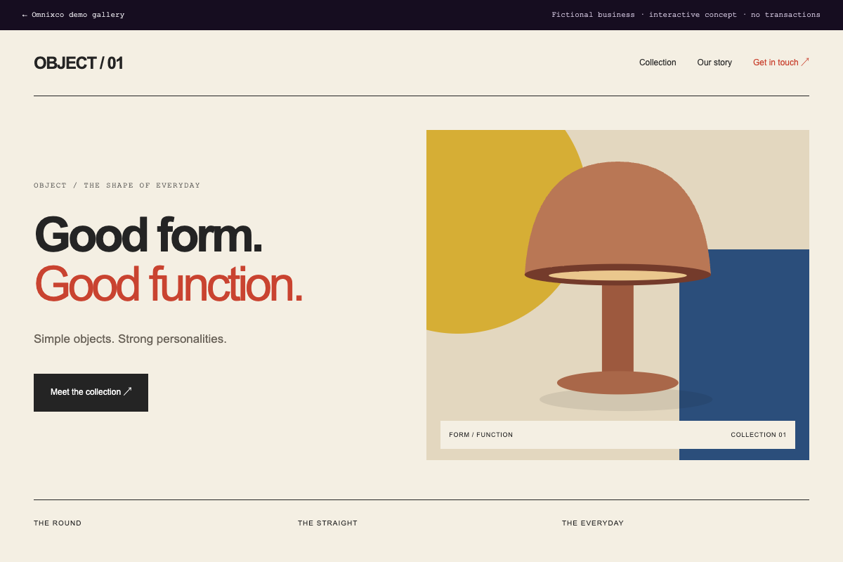 Preview of OBJECT / 01, a fictional homeware ecommerce website